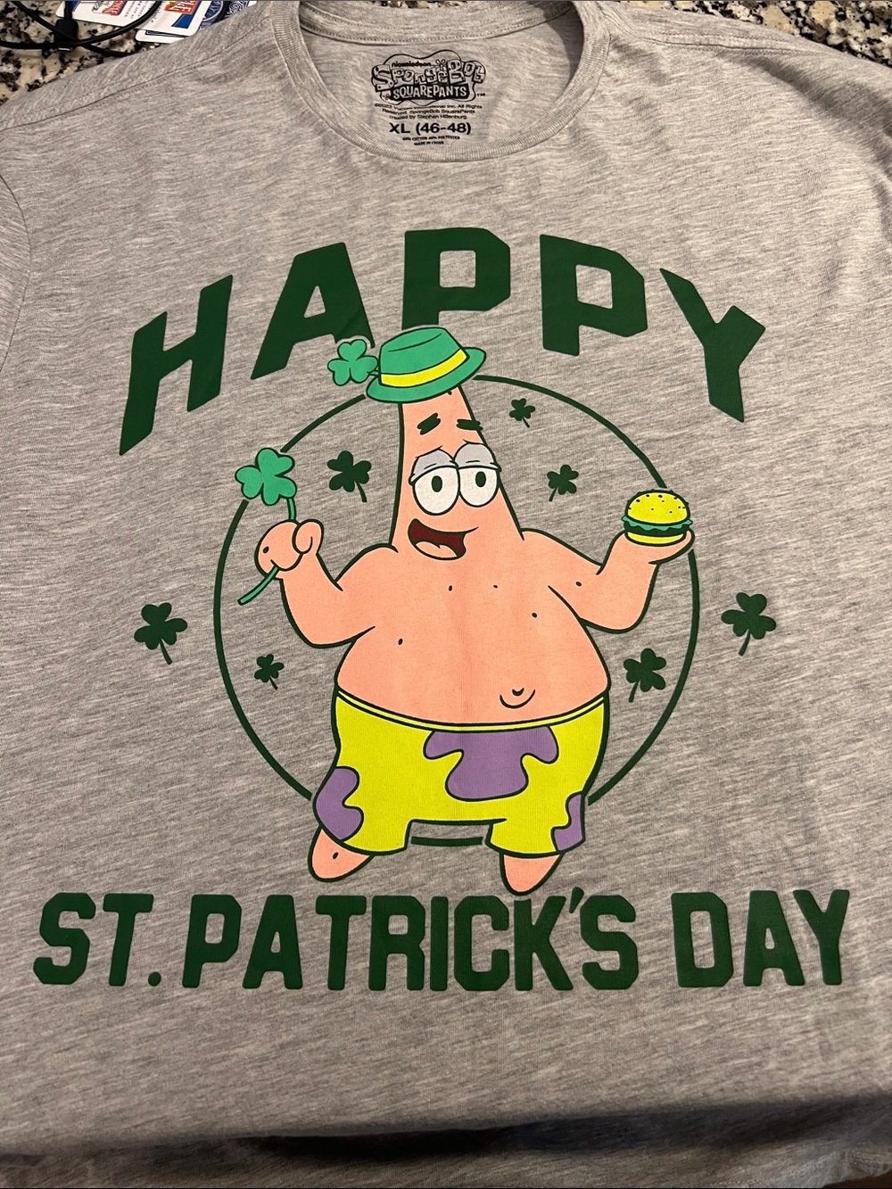 SpongeBob SquarePants Gray Tee with Green St. Patrick's Day Print
